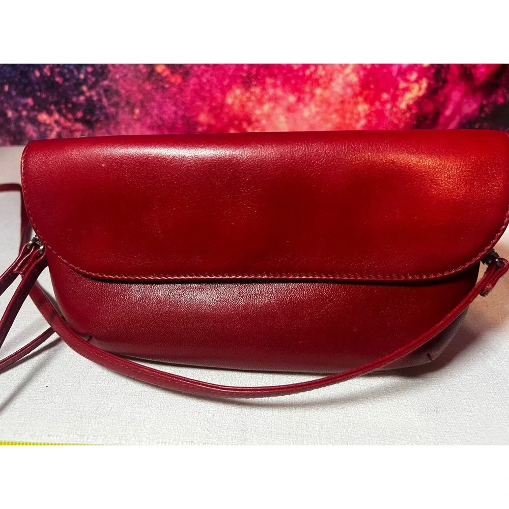 90s Y2K HOBO Red Leather Crossbody Bag Minimalist Small Shoulder Purse Zip